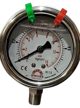 台湾stiko/SAFE华记不锈钢压力表BC-A1KG/15PSI 2.5”1/4PTsus316