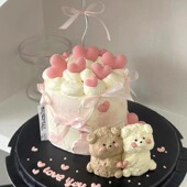 情人节软胶贴贴爱心熊蛋糕装 饰摆件爱心可爱情侣告白烘焙装 扮插件