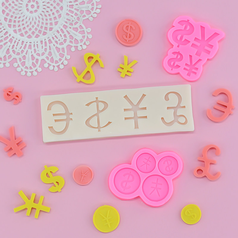 巧克力硅胶模具美金货币金钱标志符号diy烘焙蛋糕装饰翻糖模具