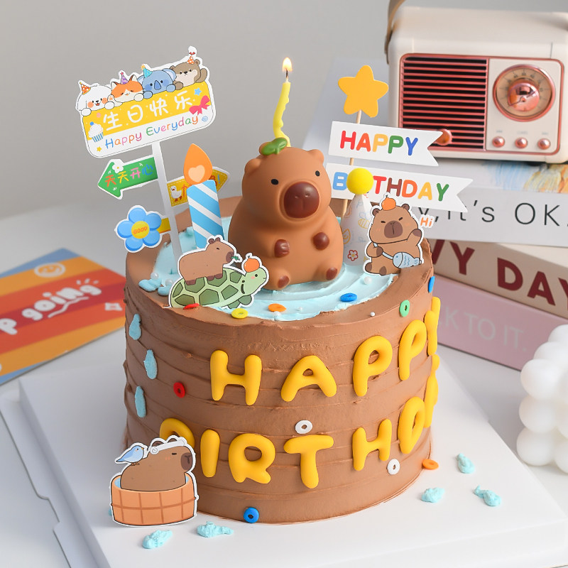 网红卡皮巴拉水豚蛋糕装饰土拨鼠公仔摆件卡通动物生日指路牌插件,节庆用品/礼品,节日装扮用品,淘宝优惠券,粉丝福利购,淘宝优惠卷