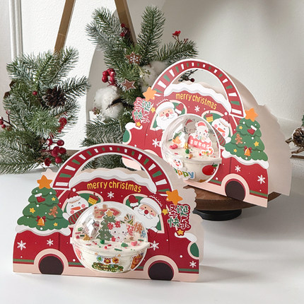 圣诞慕斯球蛋糕小汽车包装手提盒圣诞节快乐kt猫圣诞老人装饰插件