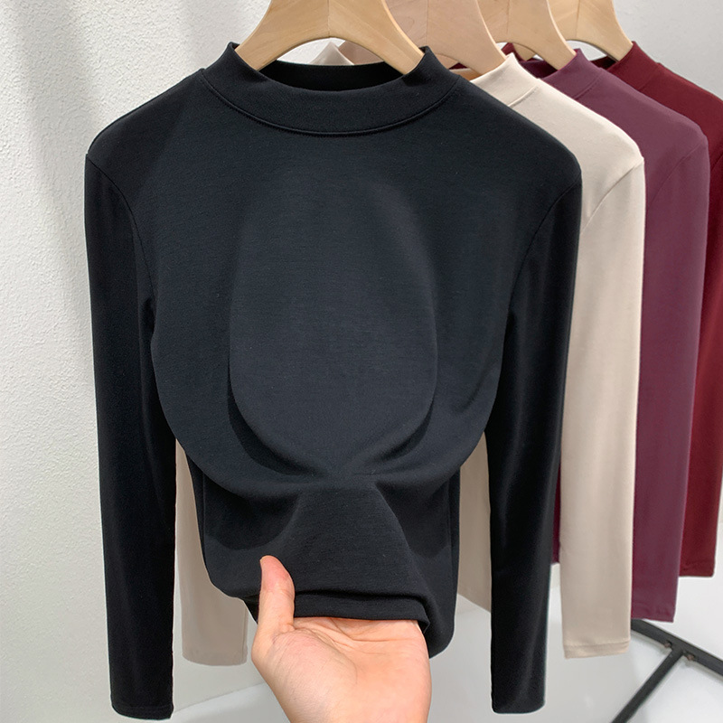 立领打底衫女2025新款女装纯色百塔长袖t恤秋冬爆款内搭收腰上衣