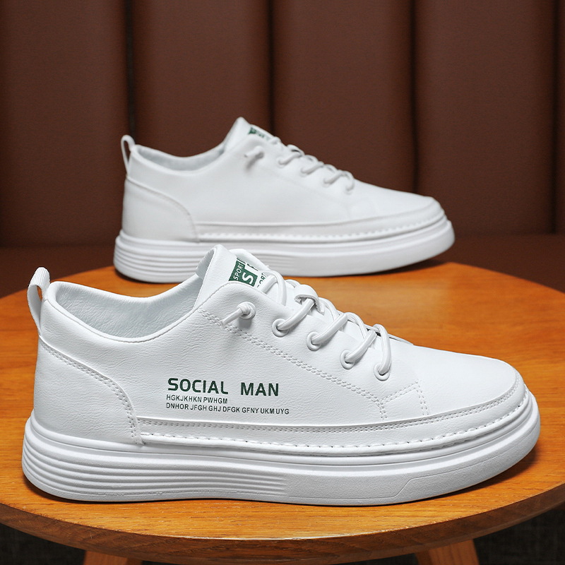 春季男鞋新款透气薄款小白鞋子男潮流百搭皮鞋休闲板鞋工作鞋潮鞋