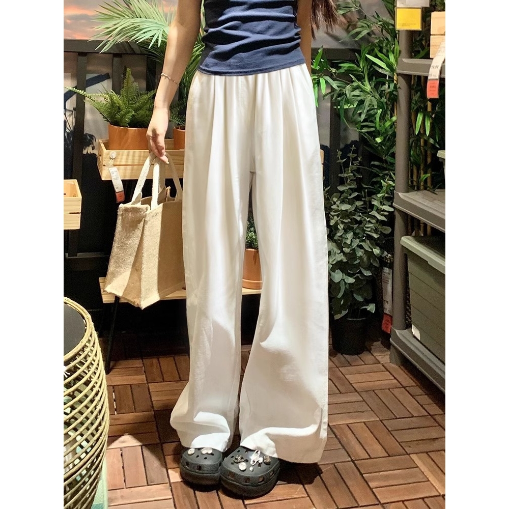 白色牛仔裤阔腿女秋冬2025年新款高腰垂感小个子宽松加绒直筒裤子