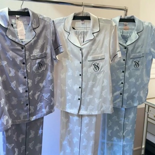 长裤 正品 睡衣条纹月光绸短袖 秘密刘亦菲同款 家居服 维密维多利亚