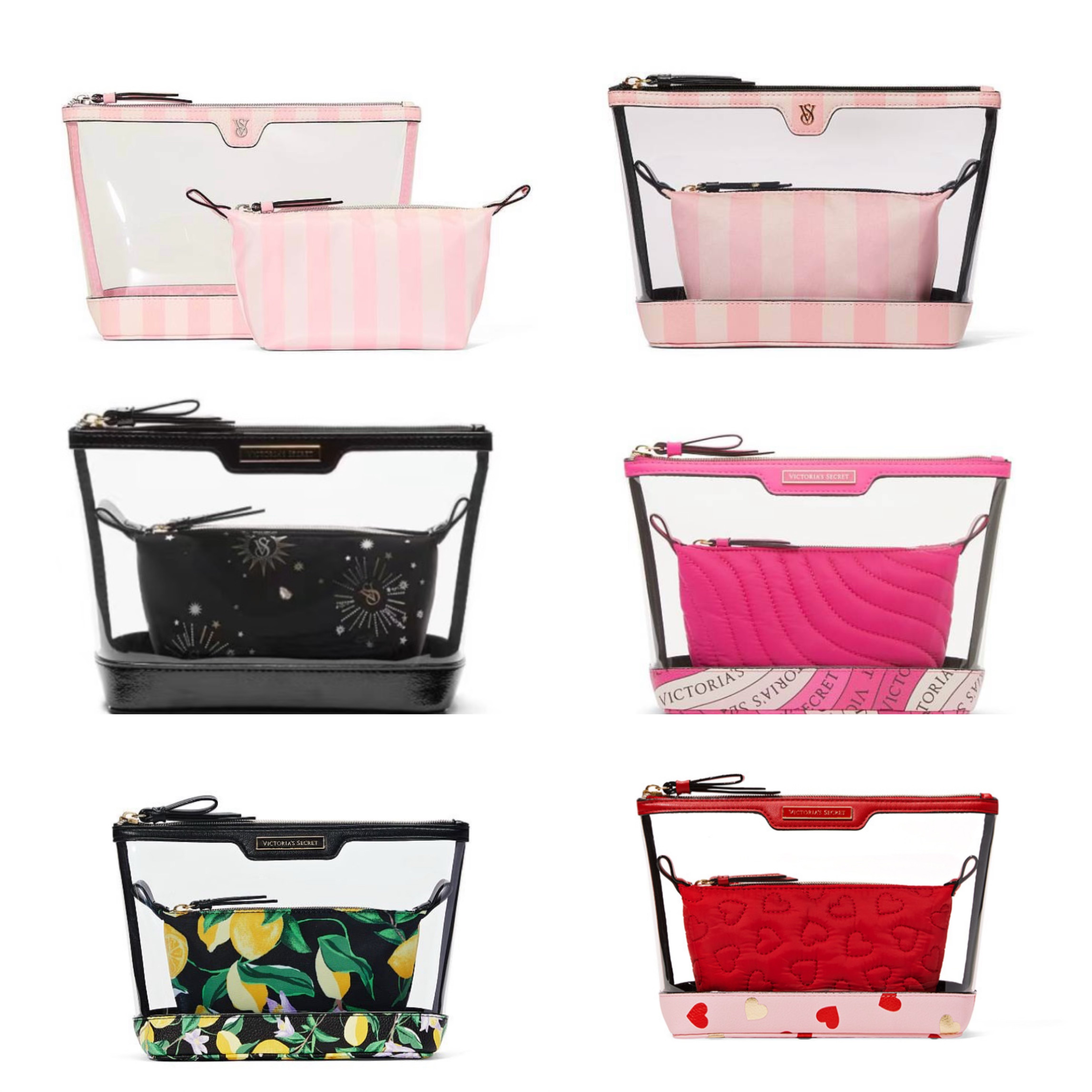 条纹两件套透明pvc化妆包