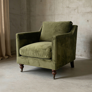 美式复古丝绒单人沙发椅诧寂中古咖啡色丝绒交椅酒店高背休闲躺椅