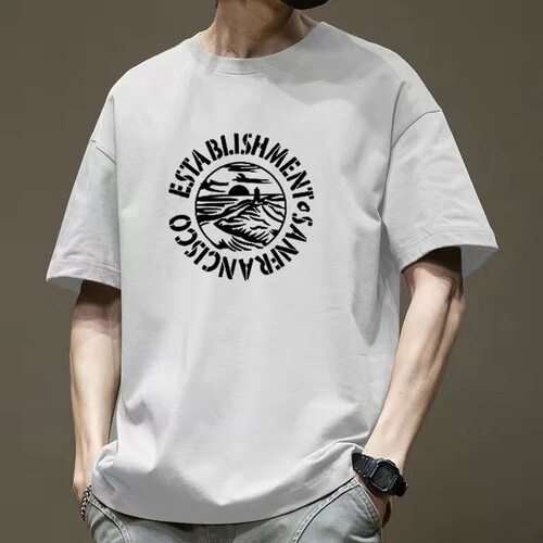 夏季纯棉短袖t恤男潮牌个性印花上衣服圆领宽松百搭学生短袖T恤男