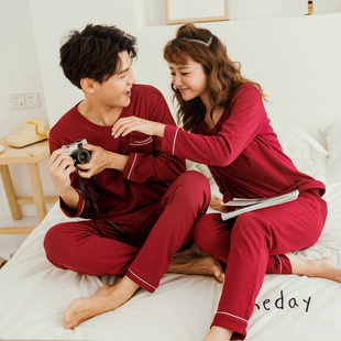 男家居服秋冬 新婚红色本命年结婚加大码 纯棉情侣睡衣女长袖 春秋款
