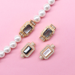 DIY珍珠配件天然鲍鱼白贝母贝壳扣镀14K金插销扣子项链扣头手链扣