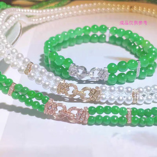 镀18K金锆石小米珠链扣头DIY双排三排珍珠翡翠手链项链扣隔片配件