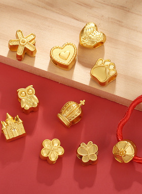 镀古法金多款桃花爱心蝴蝶福牌皇冠大孔隔珠项链手链皮绳饰品配件