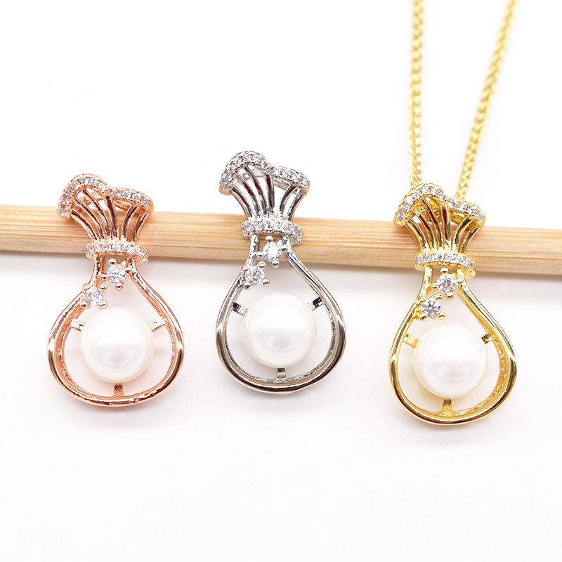 微镶锆石首饰镀黄金钱袋小吊坠 DIY长款珍珠项链毛衣链吊坠托配件