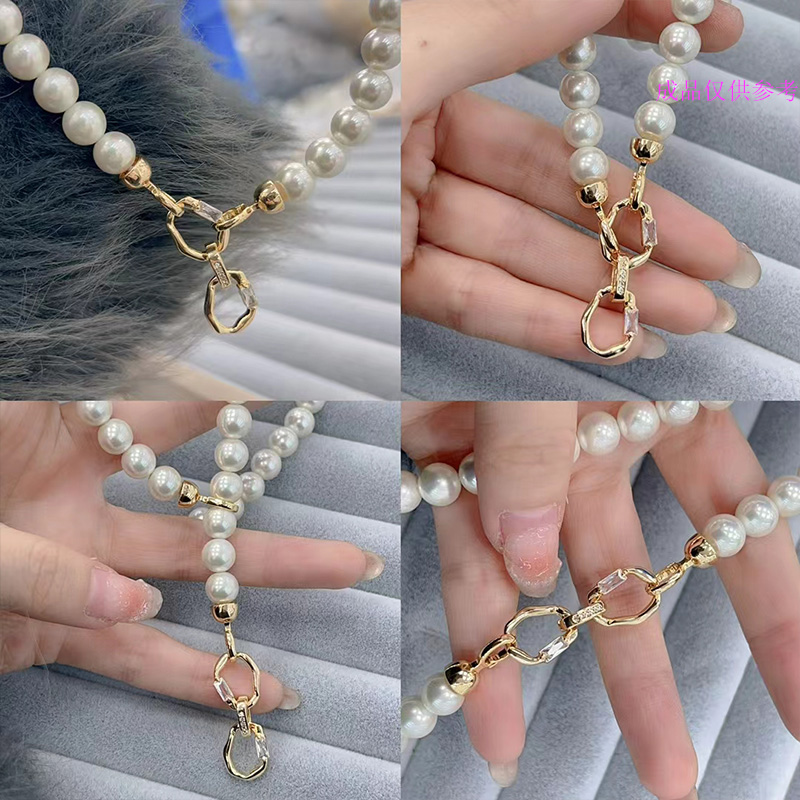 18K包金双圈扣子diy饰品珍珠项链