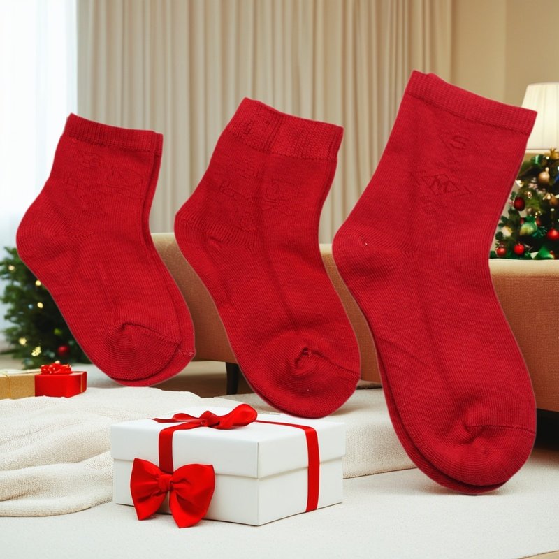 周岁小孩满月新生婴儿纯棉红袜子