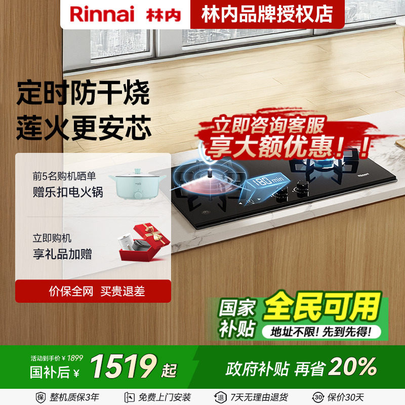 林内Rinnai燃气灶家用双灶天然气炉灶台定时防干烧2WLGM/S1