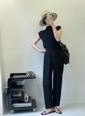 出口订单｜高端精品进口三宅褶皱时尚百搭宽松显瘦九分裤女裤子ol