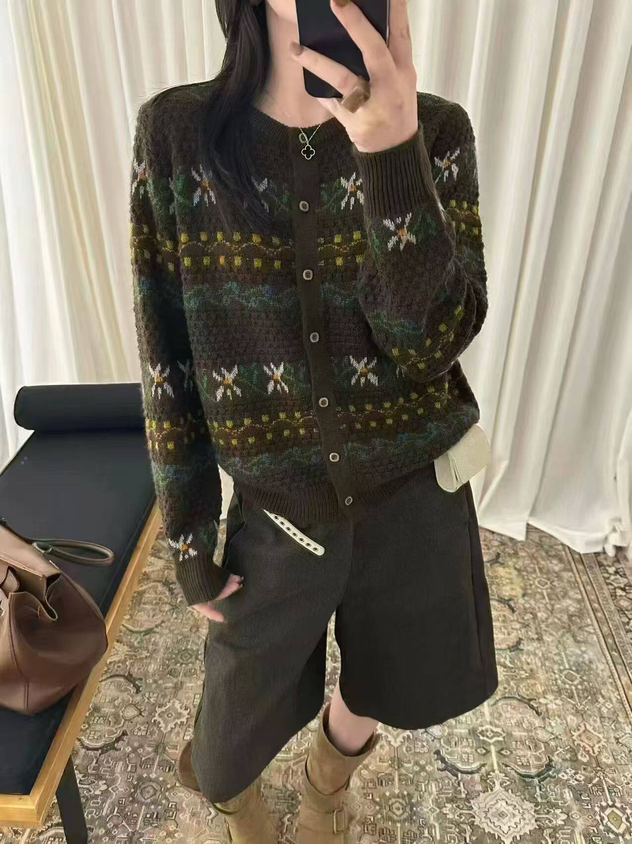 复古提花针织开衫女宽松显瘦百搭上衣2026秋装新款圆领毛衣外穿女