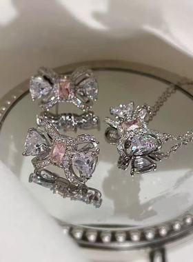 轻奢糖果蝴蝶结耳环银色气质耳饰女高级感项链小众精致戒指锁骨链