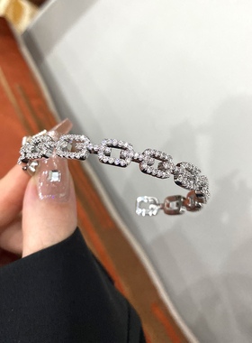 高级感锆石链条镂空开口手镯超闪ins风百搭手链时尚潮流气质手饰