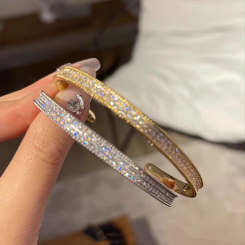 高级精致金银双色满钻细款手镯女