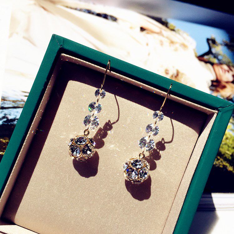 仕梅迪925银耳钩 韩国网红气质少女心超仙Blingbling水灵水晶球耳