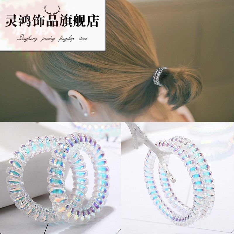 韩国网红少女人高弹电话线发圈blingbling扎头发皮筋炫彩色头绳