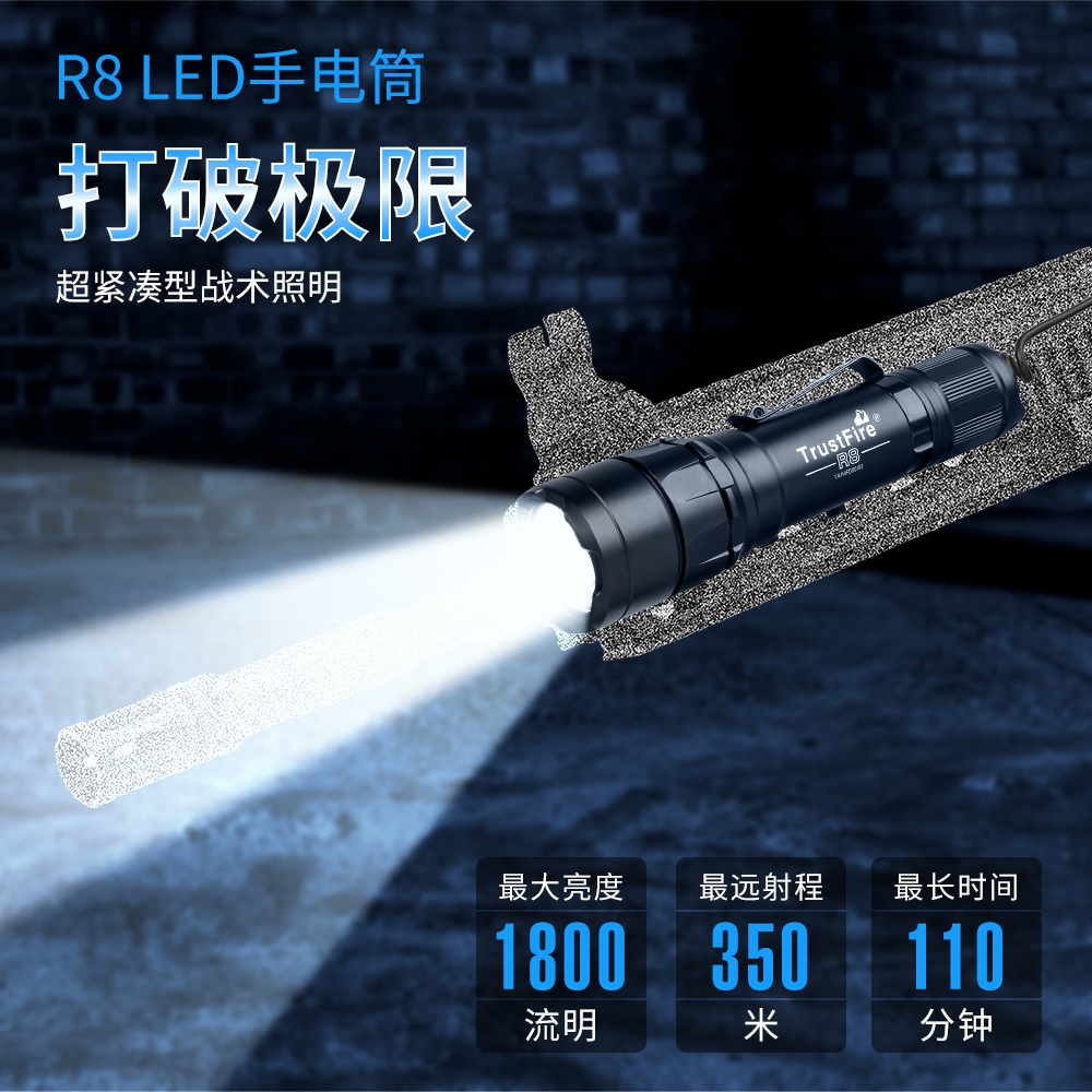 TrustFire战术下挂手电筒强光20mm战术电筒金属鼠尾战术手电侧挂