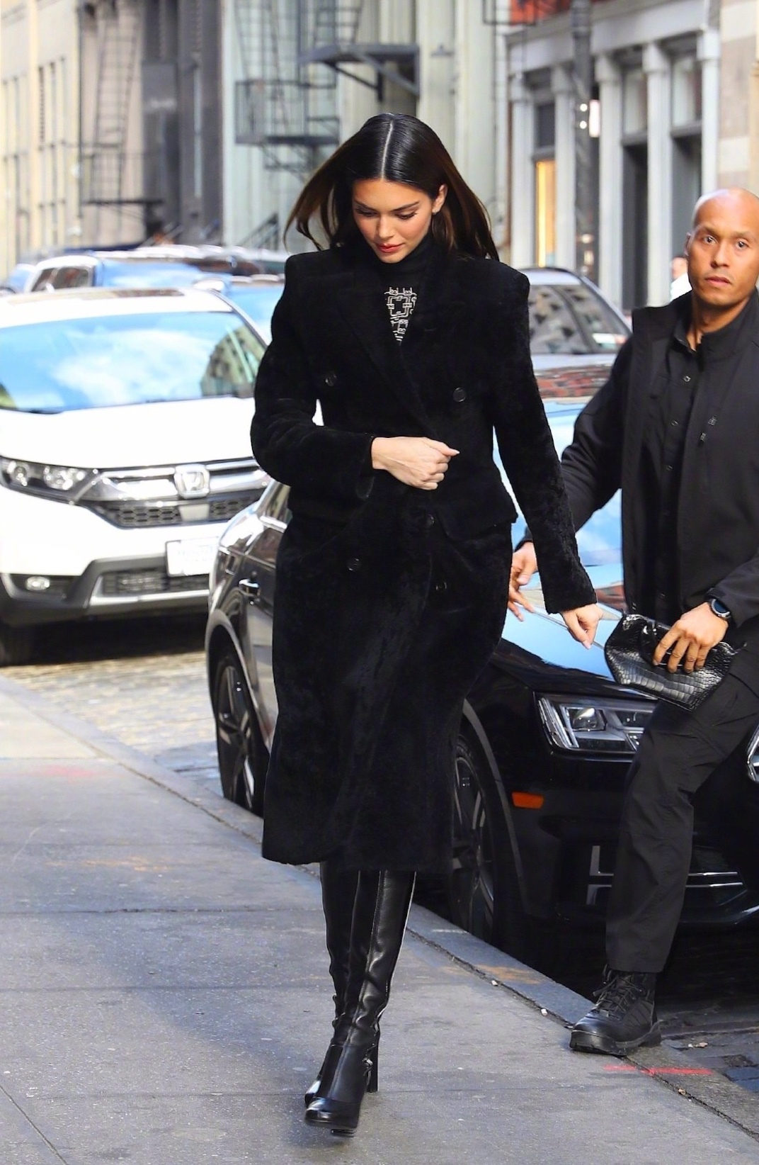 肯豆kendall同款仿兔毛修身中长款立体剪裁大衣外套保暖2024冬新