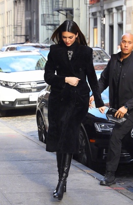 肯豆kendall同款仿兔毛修身中长款立体剪裁大衣外套保暖2024冬新