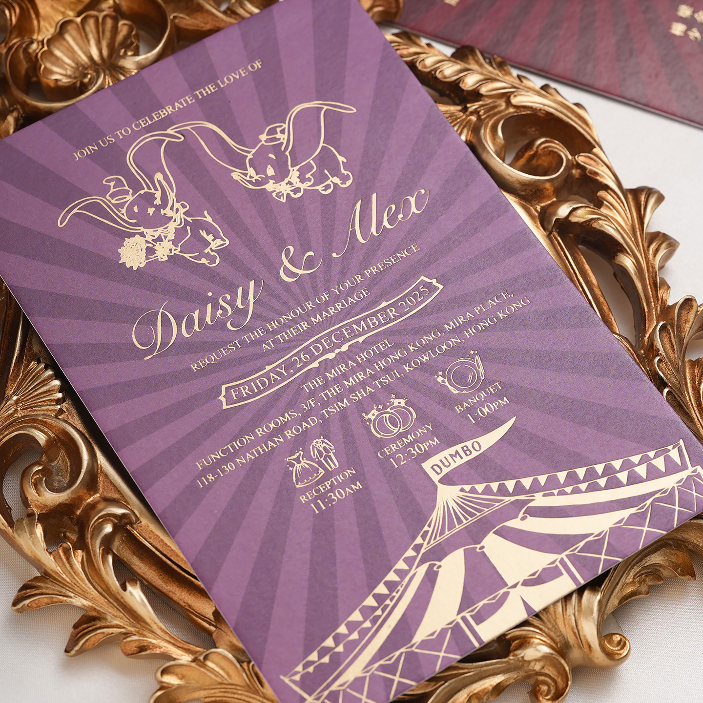 港版2025创意卡通欧式烫金结婚请帖请柬定制婚礼喜帖邀请函小飞象