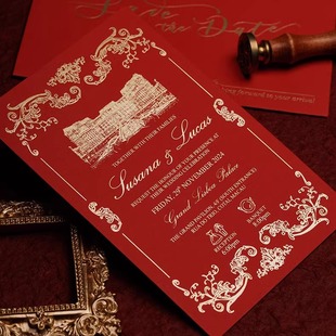 澳门上葡京礼堂繁体字欧式烫金请帖婚礼结婚高级感定制请柬喜帖