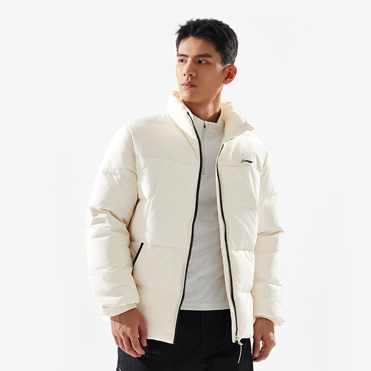 李宁保暖男健身羽绒服纯色防泼水