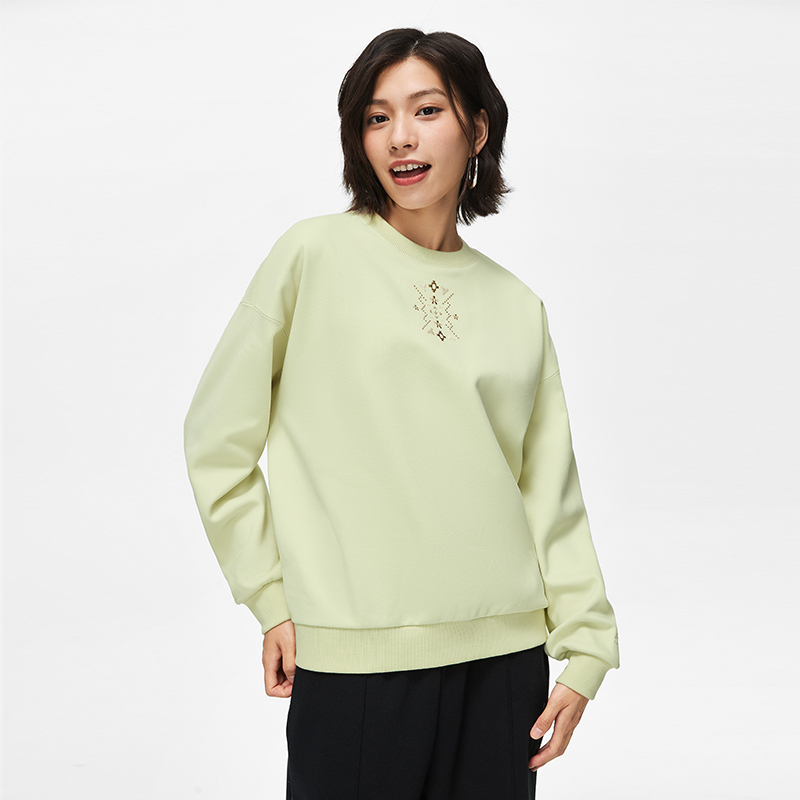 李宁女子圆领加绒休闲上衣纯色