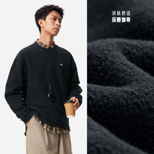 中国李宁CROSS纯色上衣男子加绒保暖套头摇粒绒圆领卫衣AWDU885