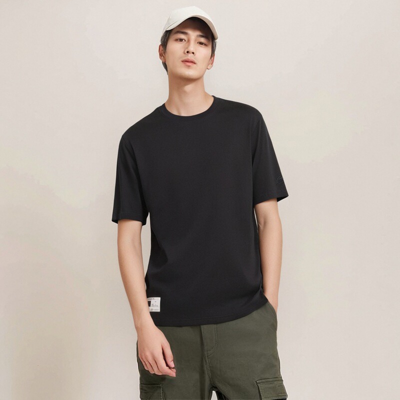 李宁男子纯色短袖透气休闲T恤