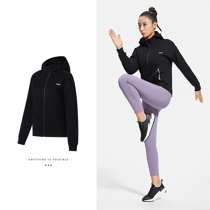 李宁女子健身连帽保暖运动外套