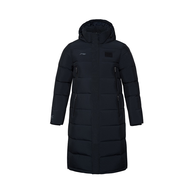 李宁男子保暖防风连帽长款羽绒服