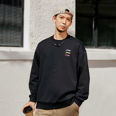 李宁男女抗静电加绒宽松时尚卫衣