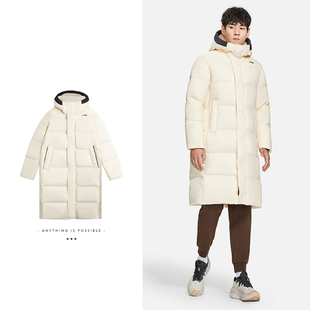 中国李宁长羽绒服男女款2023冬季新品保暖长款羽绒服外套AYMS021