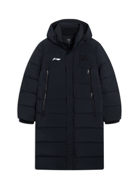 中国李宁2024男子鸭绒防风中长款连帽上衣过膝保暖羽绒服AYMS209