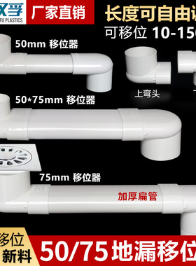 PVC50地漏移位器扁管上下弯头75厨房阳台地漏下水偏移排水管配件