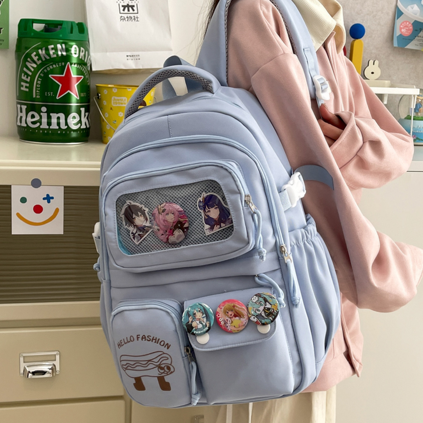 高颜值书包初中女生高中大容量可爱透明痛包ins小众大学生双肩包