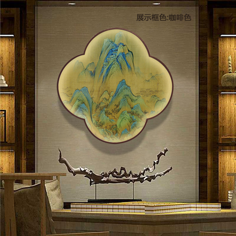 千里江山图山水画装饰画梅花形玄关挂画客厅沙发背景墙壁画带灯
