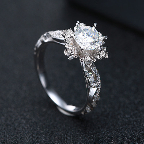 莫桑石复古豪华戒指925纯银镀金