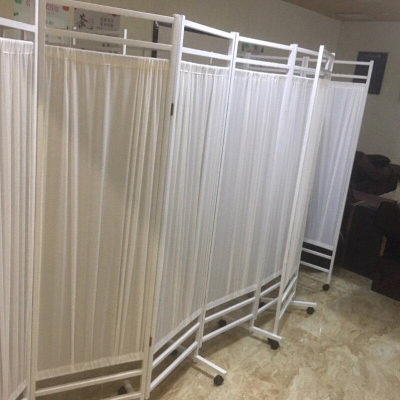 粉色棕色遮丑装饰帘带轮折屏医用医用屏风简易隔离床推拿床头屏风