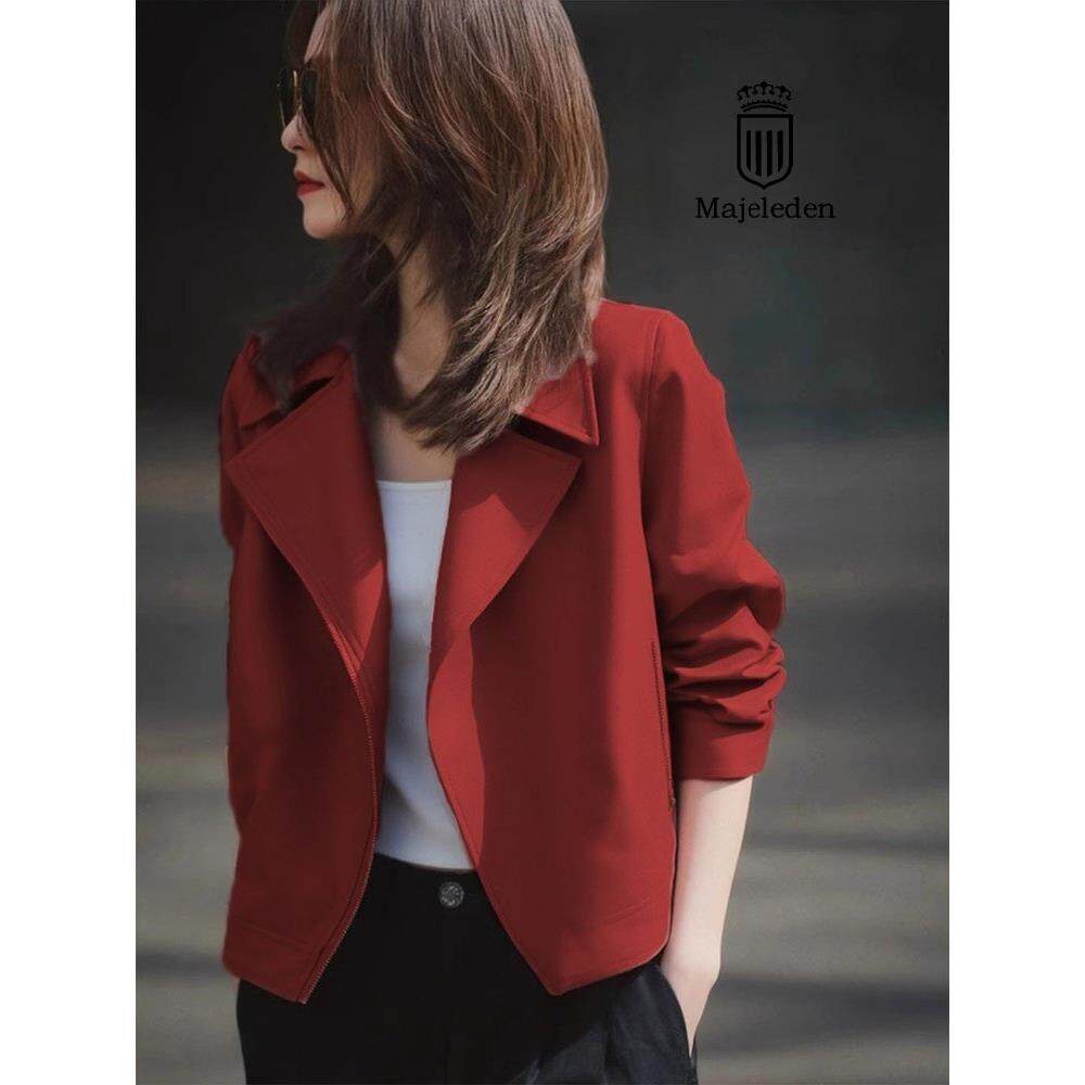 正品2025年秋冬新款红色翻领夹克短外套女款减龄小个子气质上衣潮