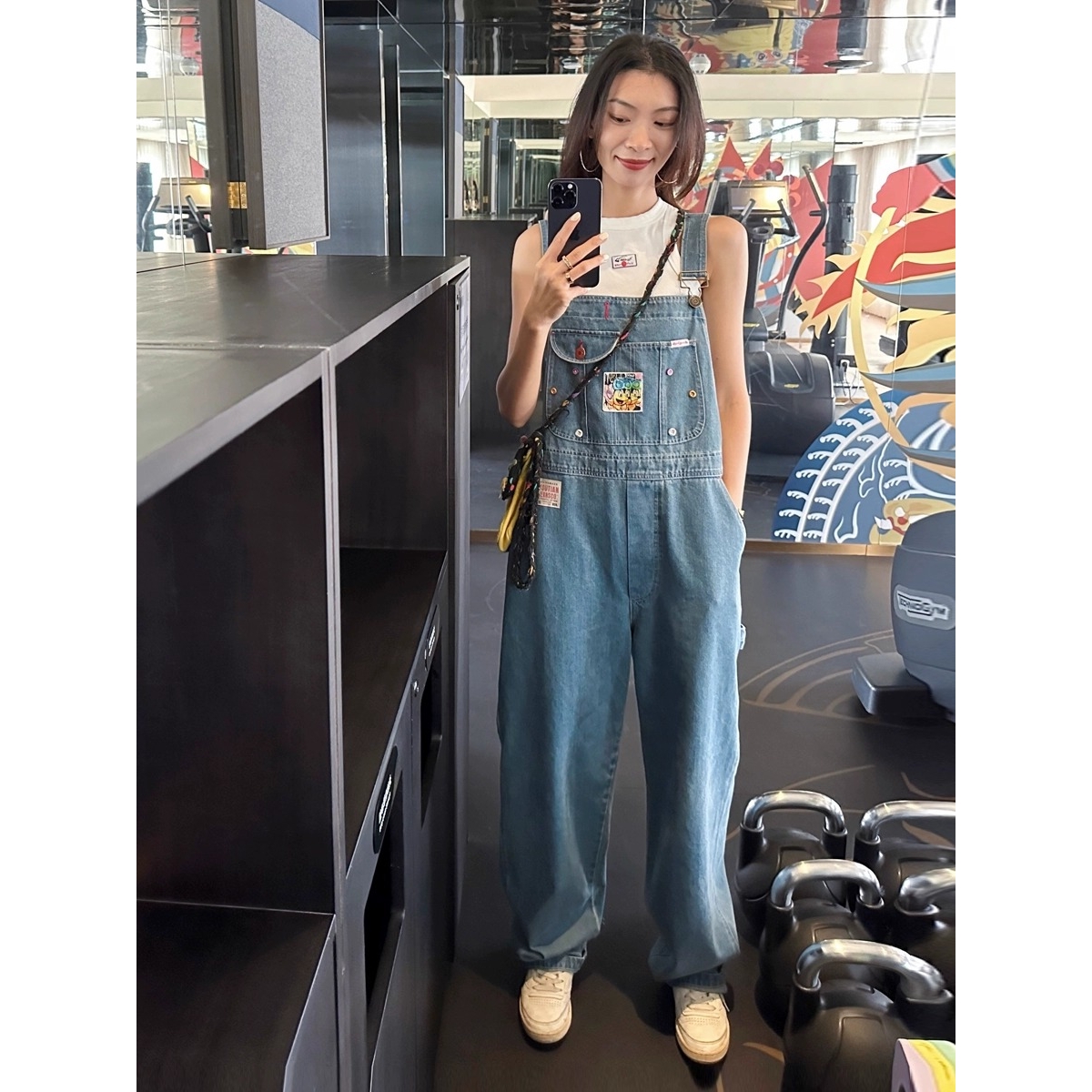 欧洲站夏季美式牛仔背带裤女复古设计感宽松小个子网红拖地阔腿裤