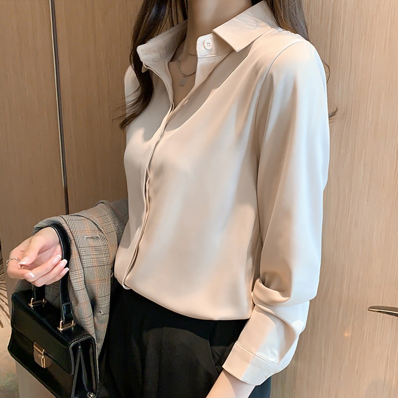 JOLIMENT衬衫女春秋2025年新款缎面垂感别致上衣立领长袖衬衣