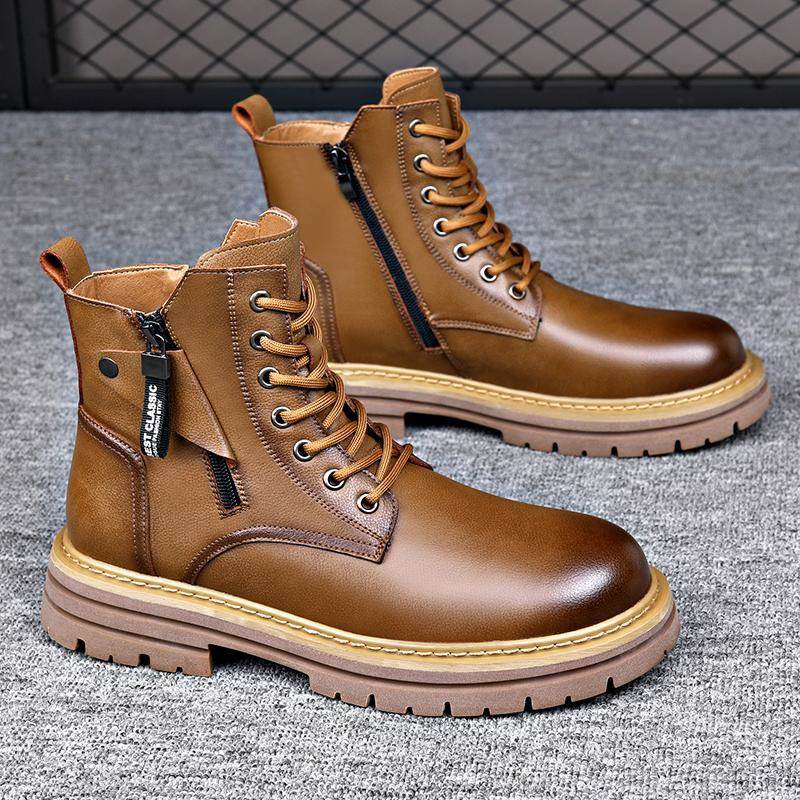 马丁靴男冬季高帮英伦风百搭皮靴男士真皮加绒保暖增高工装短靴子